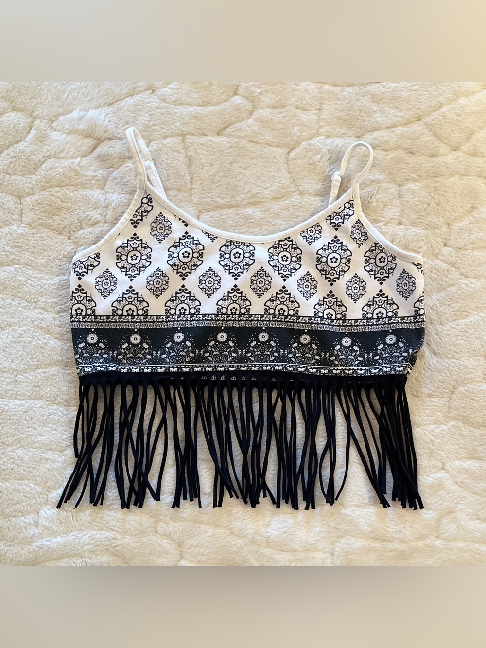 ASOS bohemian crop top featuring a decorative fringe hem size 4